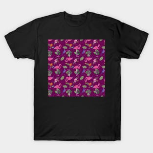 Flamingo Party on Magenta Background T-Shirt